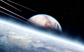 Space station over planet rocket - over a planet in the sky free wallpaper