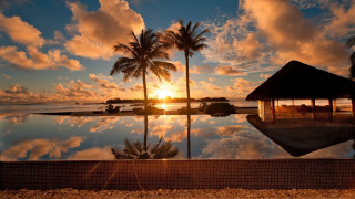 Sunset reflecting sky clouds pool - andreas gursky free wallpaper