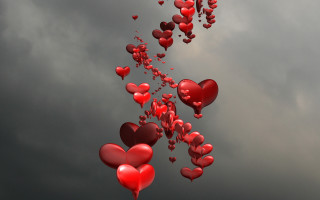 Red hearts balloons cloudy dark - red heart free wallpaper