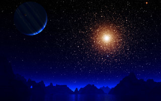Blue planet bright star distant 3 - a distant star in the foreground free wallpaper for desktop