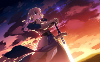 Purple dress sunset sword gauntlets - a sunset sky free wallpaper