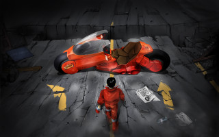 Red suit motorcycle dark room - katsuhiro otomo free wallpaper