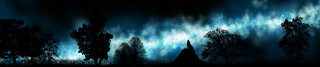 Night sky stars trees church - space art free wallpaper