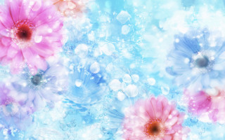 Flowers blue background bubbles water - a picture of a bunch free wallpaper