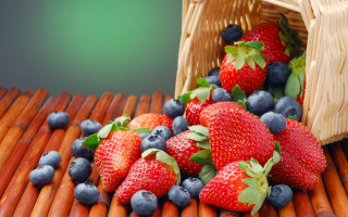 Basket strawberries blueberries table food - delaunay free wallpaper for desktop