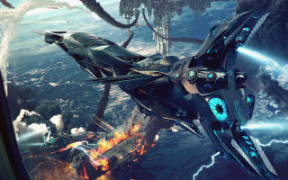 Futuristic fighter jet cloudy sky 2 - concept design art free wallpaper