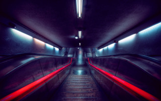 Long stairs red light tunnel - the end free wallpaper