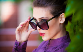 Woman sunglasses purple shirt adjusting - sunglass free wallpaper