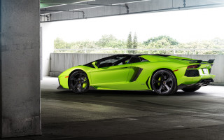 Lime green sports car parking - a parking garage free wallpaper