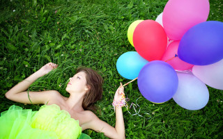 Woman balloons grass outdoors nature - alice prin free wallpaper