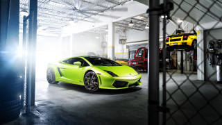 Bright green sports car garage - other car free wallpaper