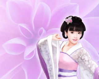 Woman kimono flower smiling camera - aaa game free wallpaper