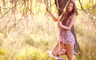 Woman dress swing nature autumn - a tree in the background free wallpaper