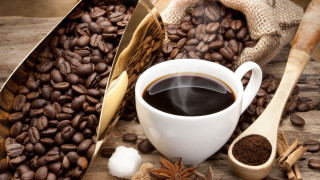 Coffee cup beans cinnamon table - morning free wallpaper