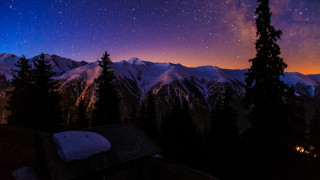 Night sky stars mountain cabin - star and a mountain range in the background free wallpaper
