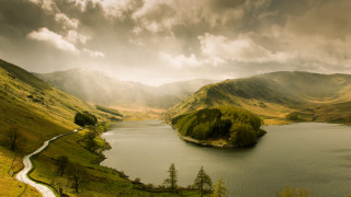 Lake mountains cloudy sky path - mountain under a cloudy sky free wallpaper