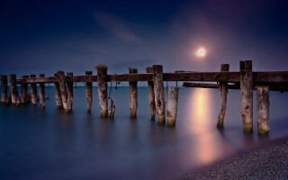 Pier moon reflection cityscape matte - a pier free wallpaper