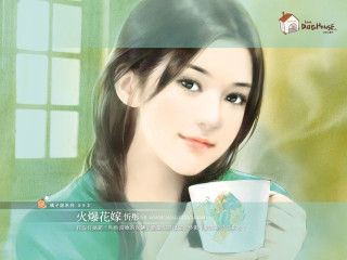 Woman holding cup green background - a cup free wallpaper