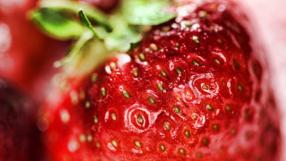 Strawberry greenleaf macro photorealism food - arcimboldo free wallpaper