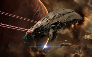 Red light spaceship starry sky - its side free wallpaper