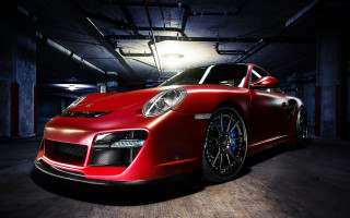 Red sports car garage spotlight - a garage free wallpaper