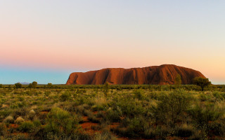 Large rock field trees bushes - albert namatjira free wallpaper
