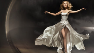 Woman white dress outstretched pose - alexander mcqueen free wallpaper