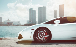 White sports car city lake - luxury free wallpaper for desktop