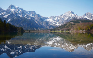 Mountain reflection lake sky trees 2 - carl hoppe free wallpaper