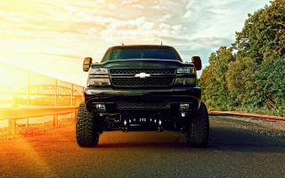 Black truck sunset bridge trees - a black truck free wallpaper