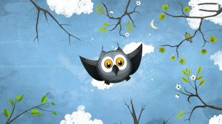 Owl flying moon flowers forest - storybook illustration free wallpaper for desktop