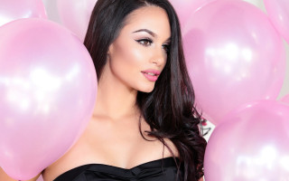 Woman pink balloons partial face - alexis simon belle free wallpaper