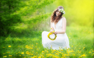 Woman white dress wreath flower - daphne mcclure free wallpaper