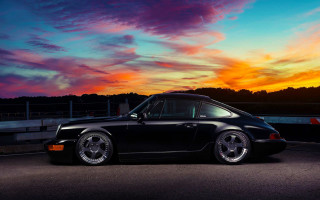Black porsche sunset cloudy sky - a black porsche free wallpaper