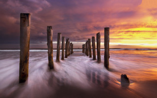Long exposure pier sunset waves 2 - wave free wallpaper for desktop