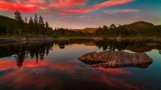 Lake rock mystical sky autumn - a rock in the middle of it free wallpaper