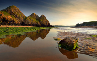 Beach rock water mountain sky - a sky line free wallpaper