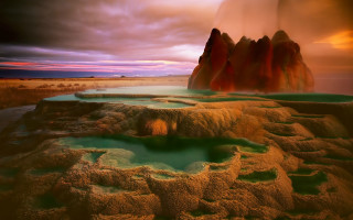 Surreal hot spring mountain sunset - hot free wallpaper