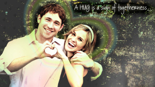 Smiling couple heart quote together - free love wallpaper