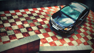 Garage checkered floor tilt shift - tilt shift free wallpaper