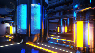 Industrial facility holography neon city - industrial free wallpaper