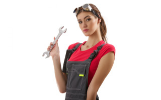 Woman wrench glasses redshirt constructivism - woman free wallpaper