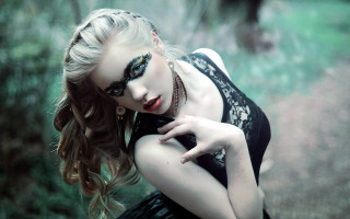 Gothic fashion portrait forest blackdress - a black mask free wallpaper