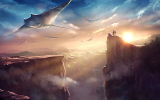 Cliff man fish woman fantasy - clint cearley free wallpaper