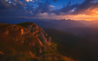 Mountain sunset clouds cityscape horizon 2 - a few mountain free wallpaper