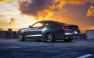 Mustang parking lot sunset cloudy - dennis flanders free wallpaper