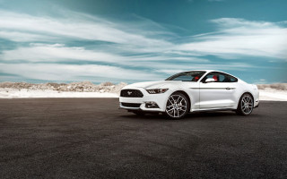 White mustang parking lot clouds - a black car free wallpaper