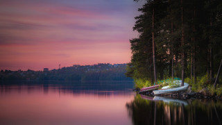 Boat lake sunset pink bridge - bruno liljefors free wallpaper