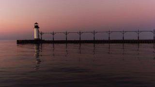 Lighthouse pier ocean sunset fence - a lighthouse free wallpaper