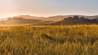 Field hill house sky mountain - a sky line free wallpaper